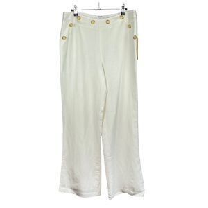 Kenar White Linen Blend Wide Leg Pants Women's Sz 10 New